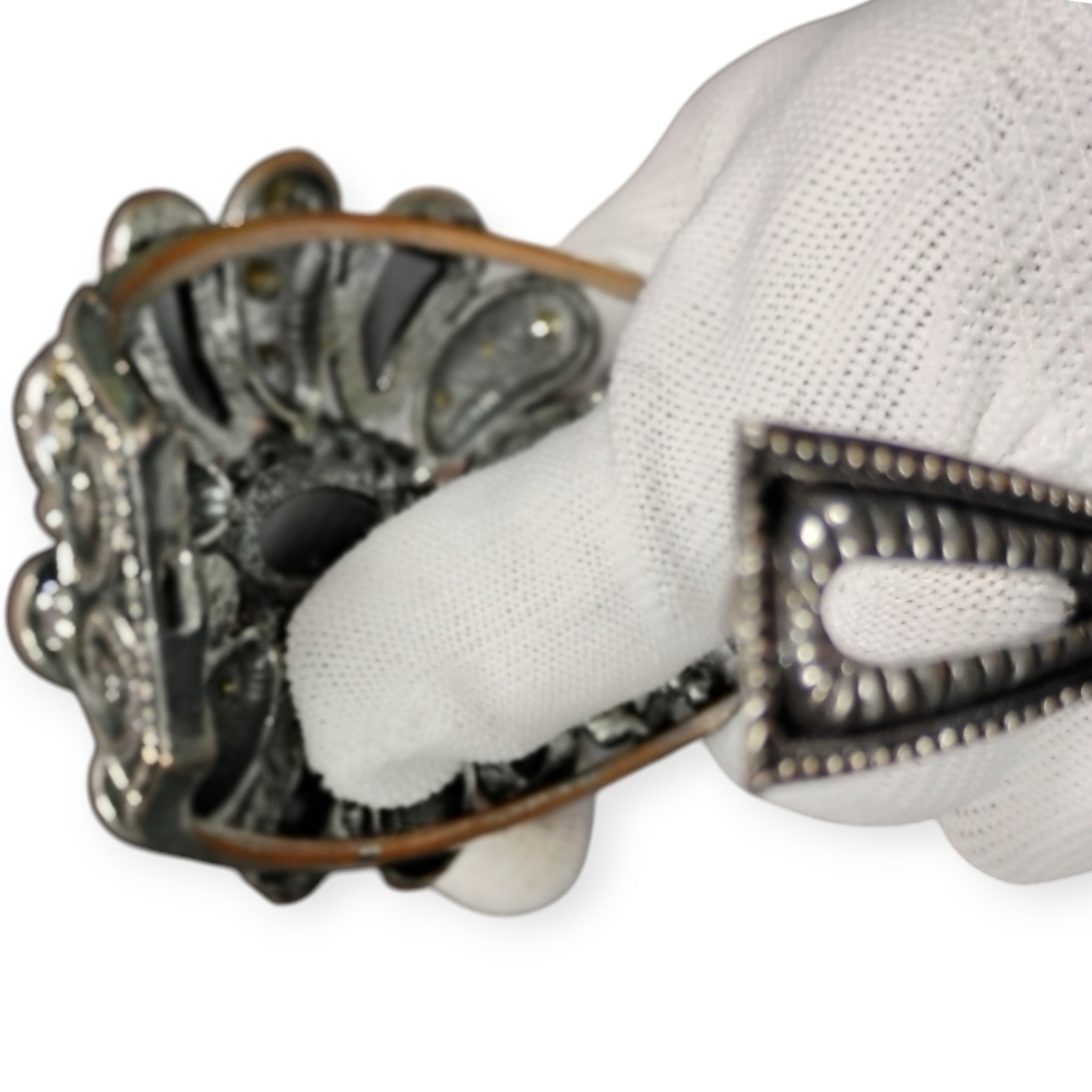 Vintage Silver Floral Cuff Bracelet Blue Cabochons - Picture 9 of 17